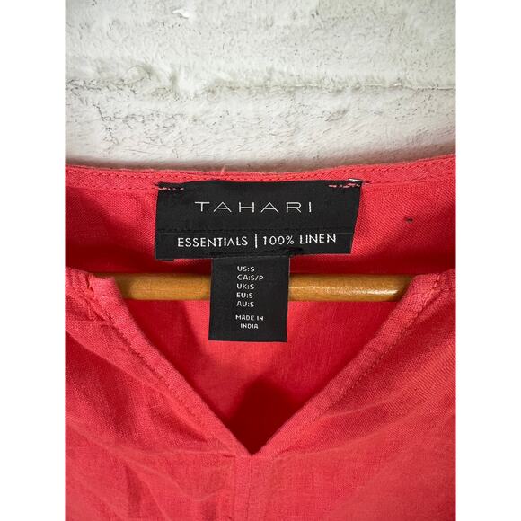 Tahari Women's V-Neck Linen Relaxed Fit T-Shirt Short Sleeve Red Size Small - Picture 2 of 4